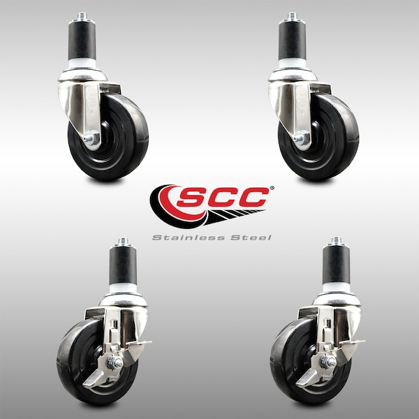 Service Caster 4 Inch 316SS Hard Rubber Swivel 1-1/2 Inch Expanding Stem Caster Brake SCC, 2PK SCC-SS316EX20S414-HRS-2-TLB-2-112 - main